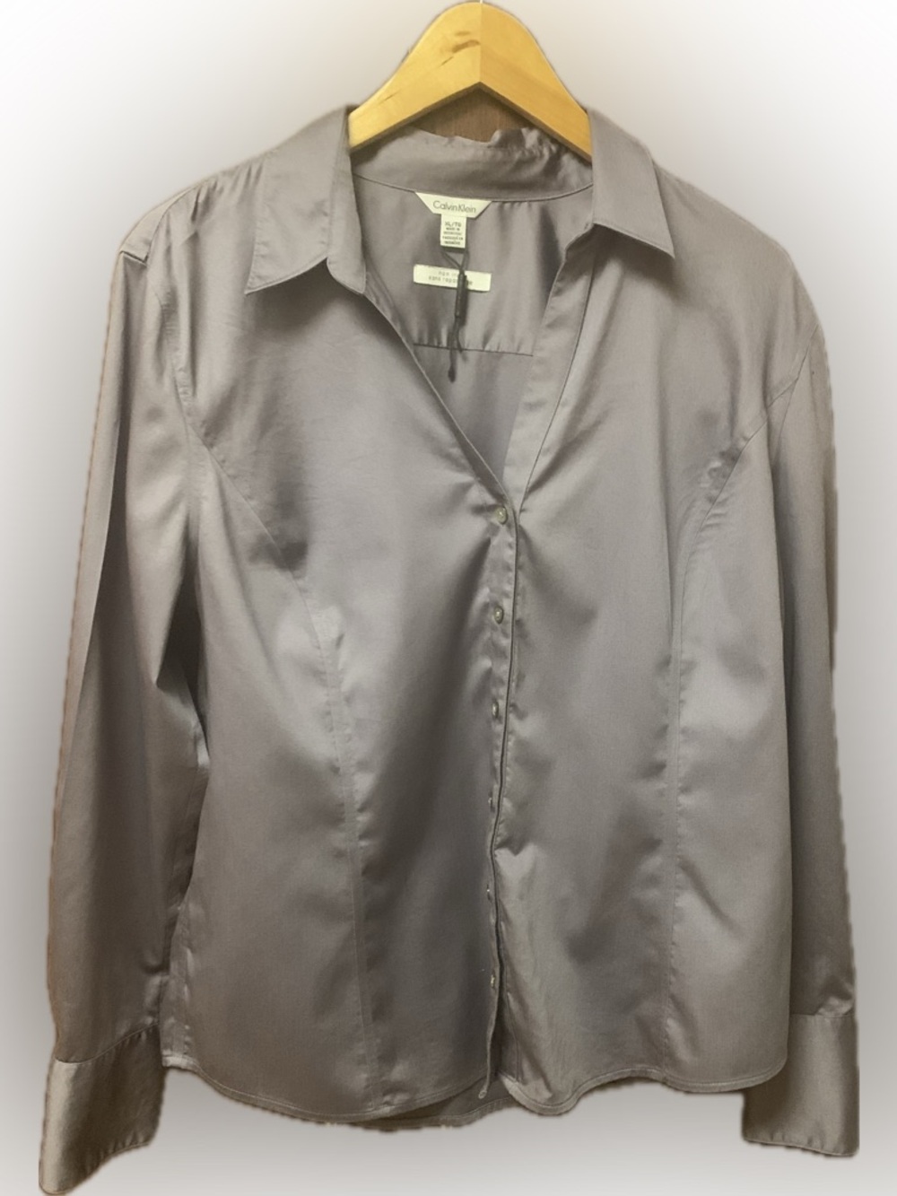 Calvin Klein Women’s XL Non-Iron Tailored Blouse – Purple | Chic Button-Up